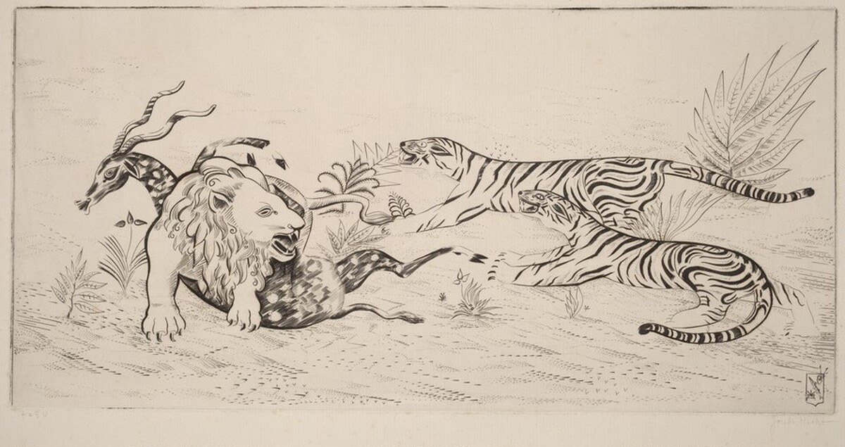 Lion Defending Her Prey (Lion defandant sa proie) by Joseph Hecht