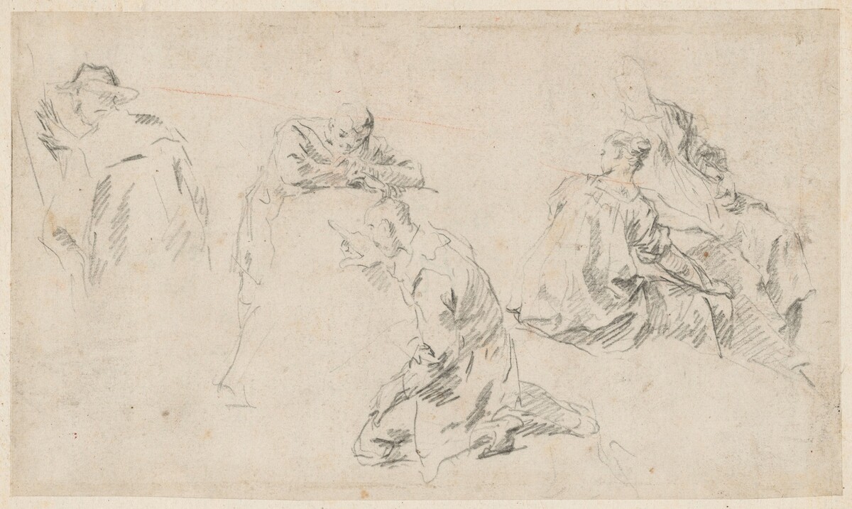 Figures Deciphering an Inscription, with Two Women Seated [Study for Oeuvres de Bossuet, IV] by Giovanni Battista Piazzetta