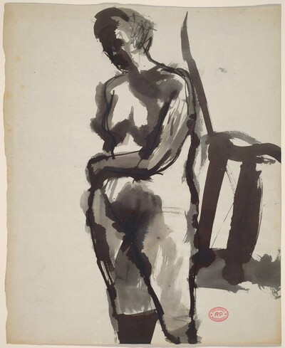 Untitled [standing nude resting her arm on her belly]