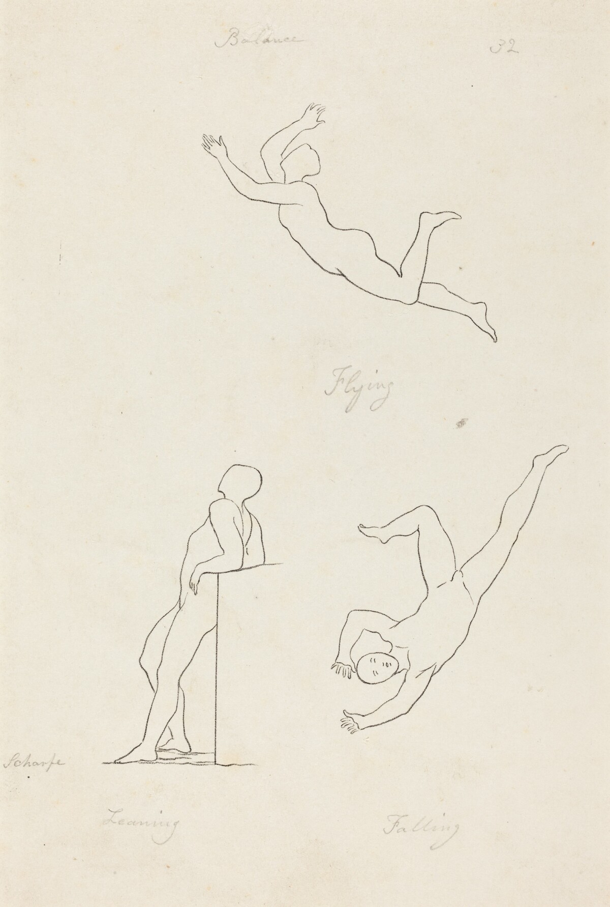 Leaning, Flying and Falling by George Scharf after John Flaxman