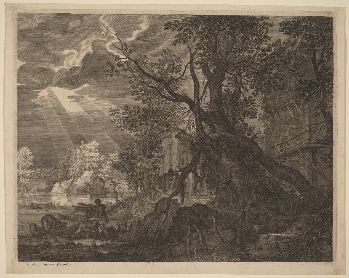 Landscape with Men Fishing by Moonlight by Aegidius Sadeler II after Roelandt Savery