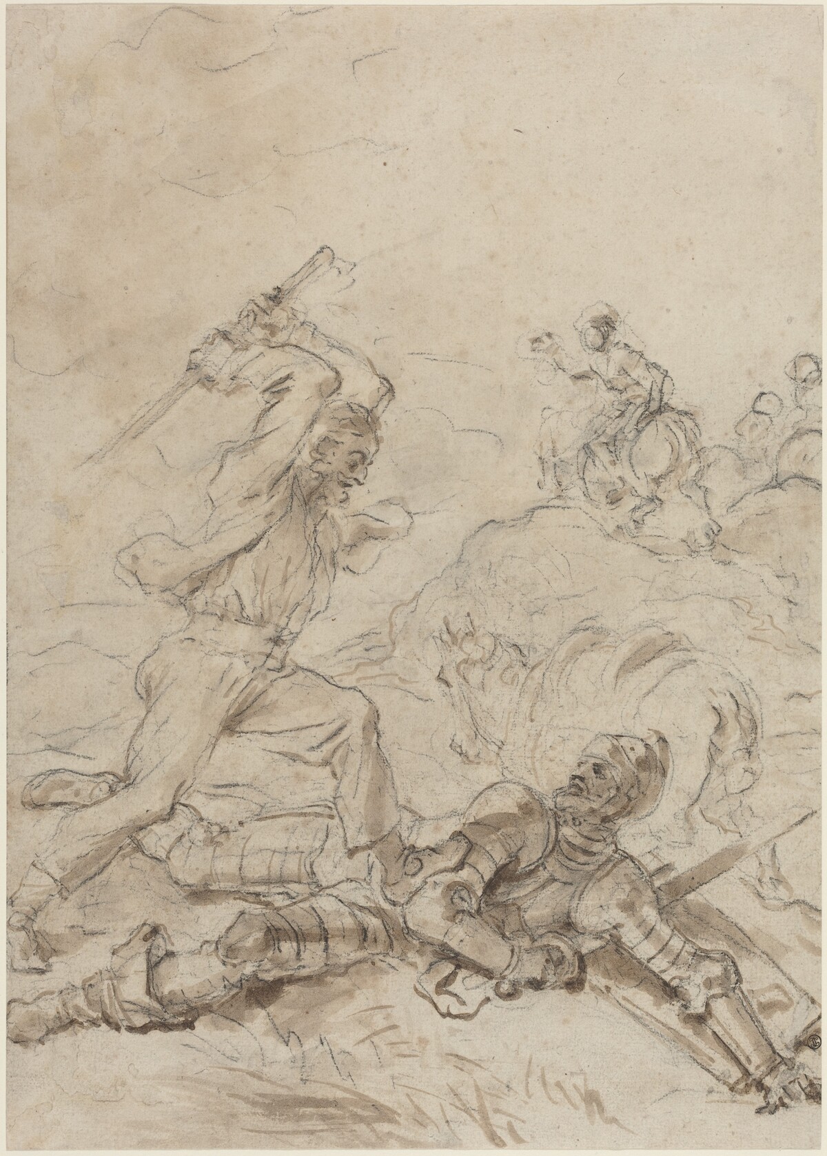 The Muleteer Attacking Don Quixote as He Lies Helpless on the Ground by Jean-Honoré Fragonard