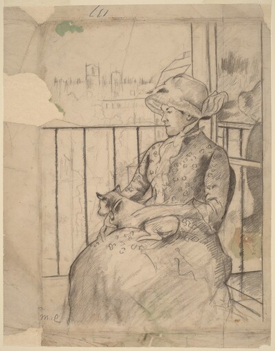 Susan on a Balcony Holding a Dog [recto]
