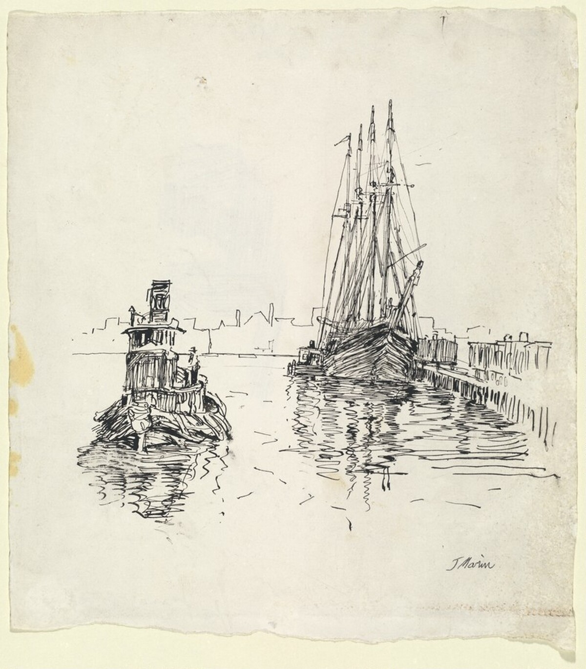 Hudson River, Schooner or 4 Master and Tug by John Marin