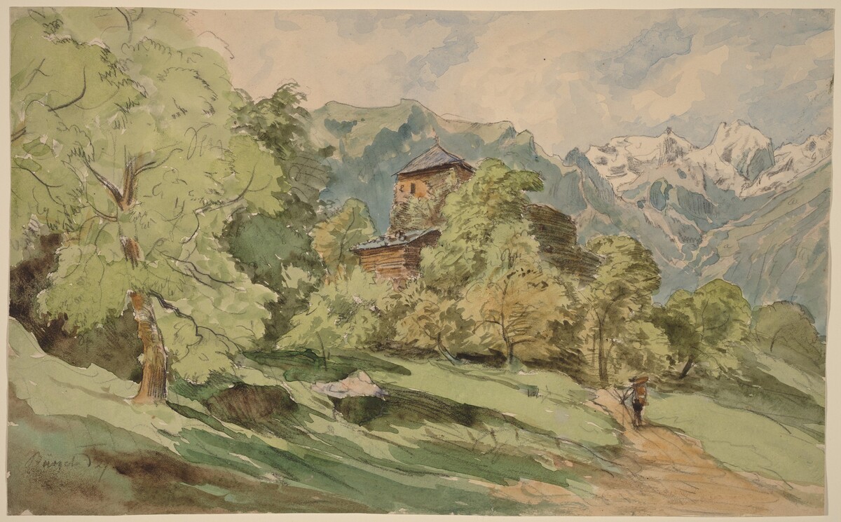 The Castle of Bürglen with the Alps Beyond by Carl Wagner