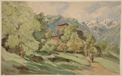 The Castle of Bürglen with the Alps Beyond