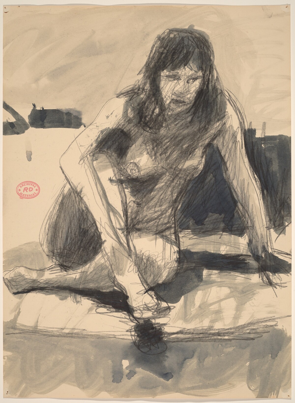 Untitled [female nude seated cross-legged and leaning on left arm] by Richard Diebenkorn