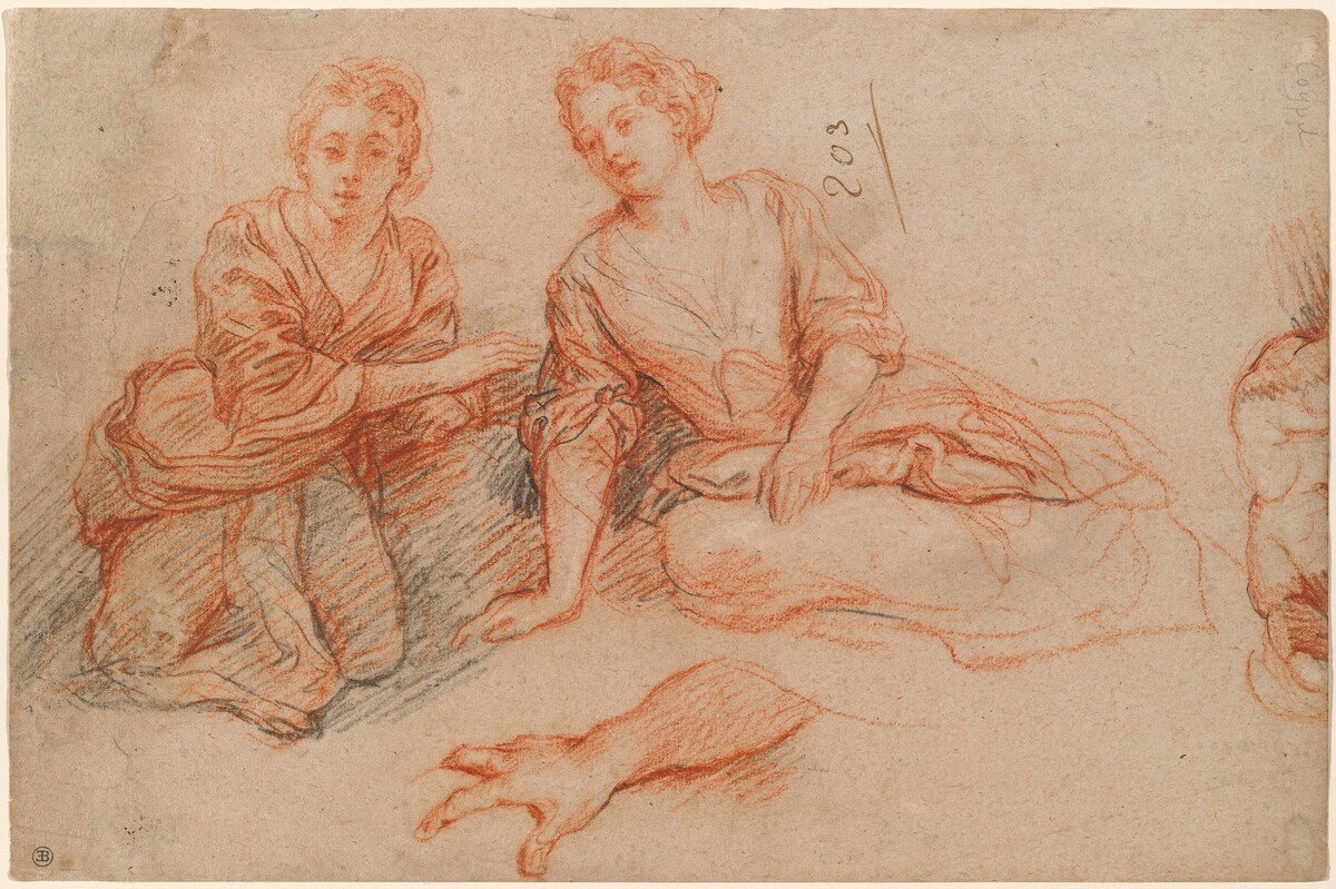 Two Young Women Seated on the Ground [recto] by Charles de La Fosse