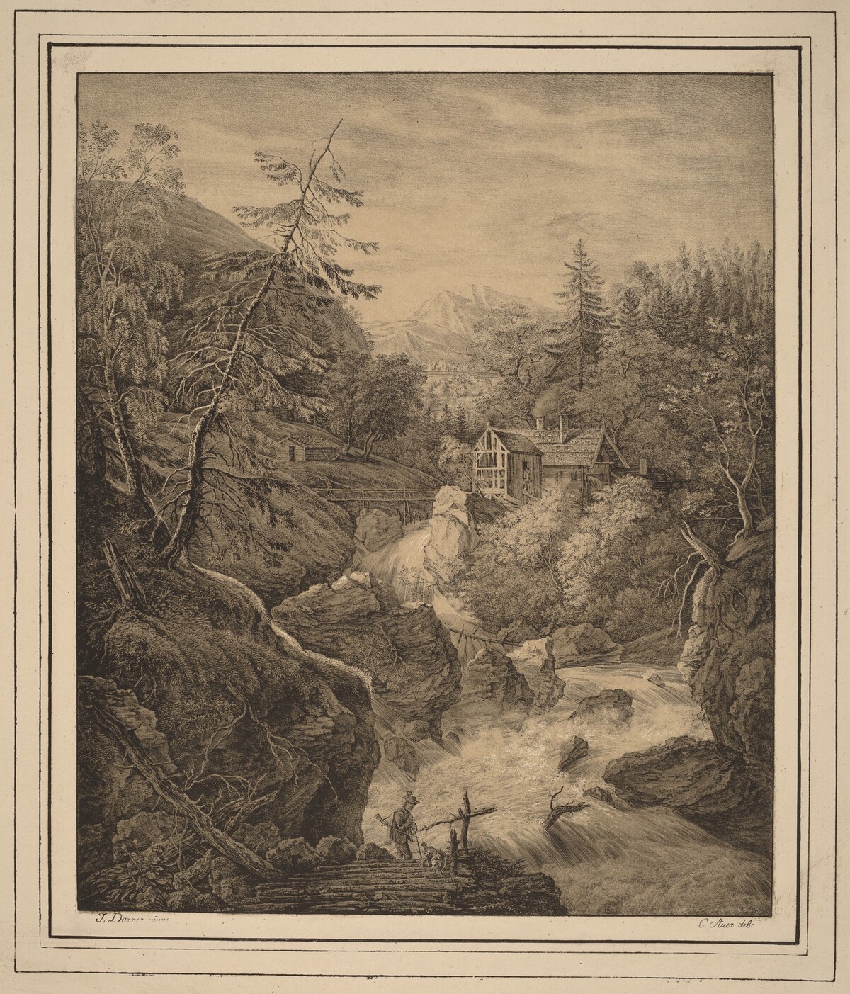 Waterfall by Kaspar Auer, after Johann Jakob Dorner II
