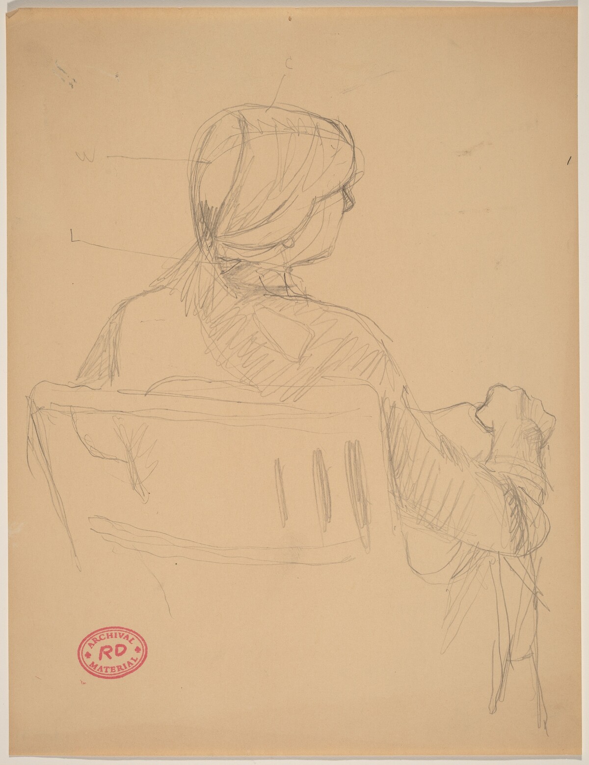 Untitled [rear view of seated woman with her hair pulled back] by Richard Diebenkorn