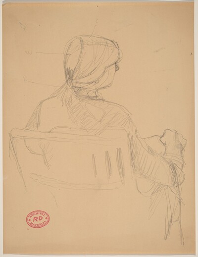 Untitled [rear view of seated woman with her hair pulled back]