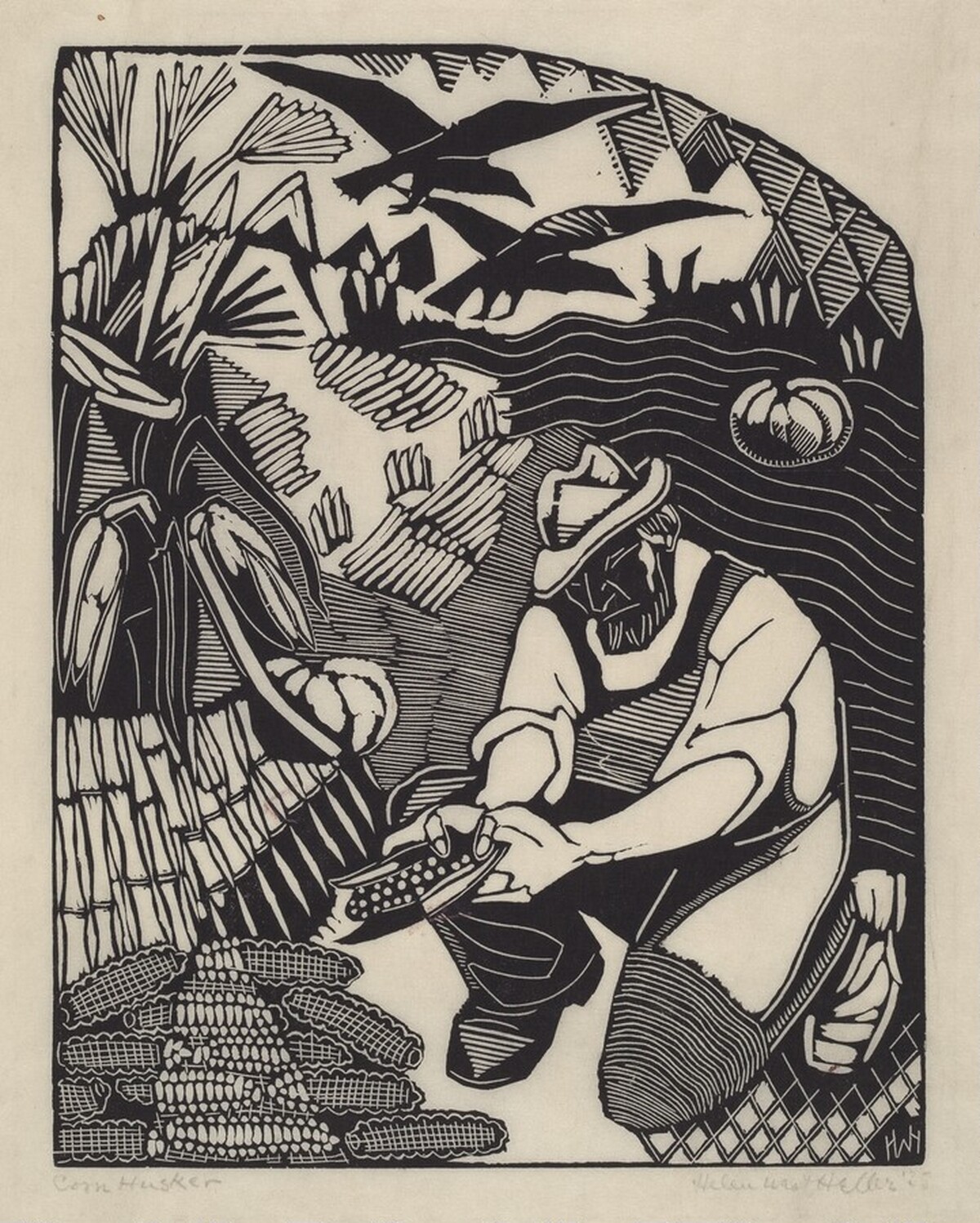 Corn Husker (right panel) by Helen West Heller