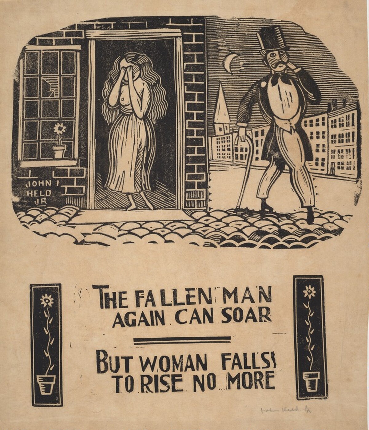 The Fallen Man Again Can Soar, But Woman Falls To Rise No More by John Held Jr.