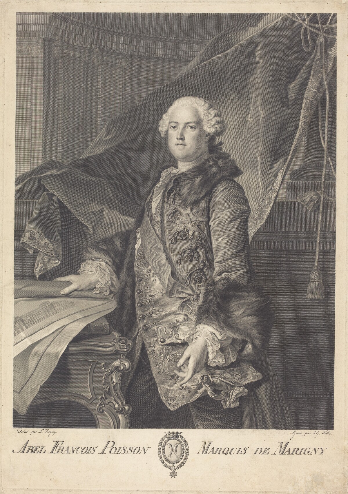 Abel Francois Poisson, Marquis de Marigny by Johann Georg Wille after Louis Tocqué