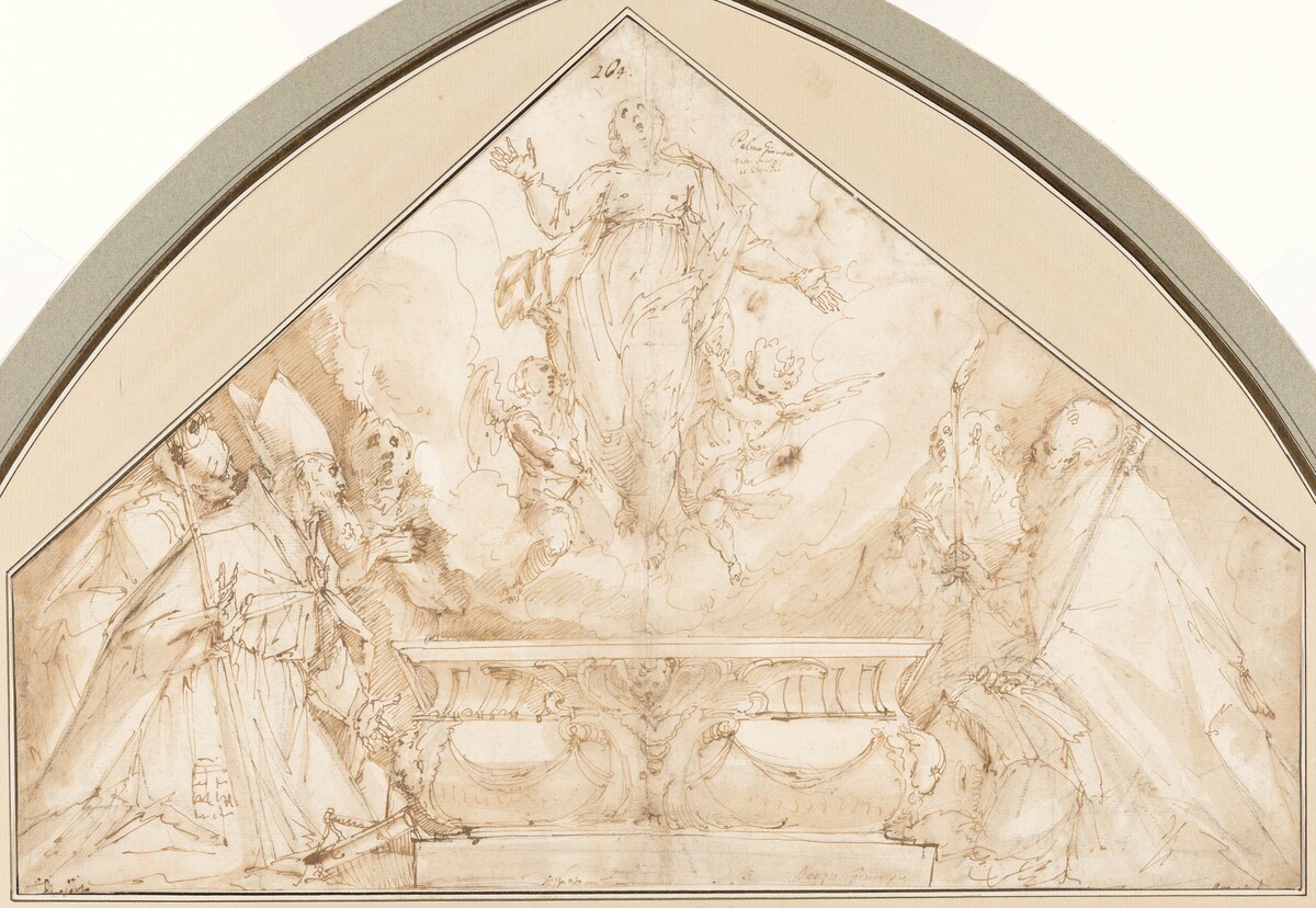 The Assumption of the Virgin with Two Bishops and Other Figures by Giulio Benso