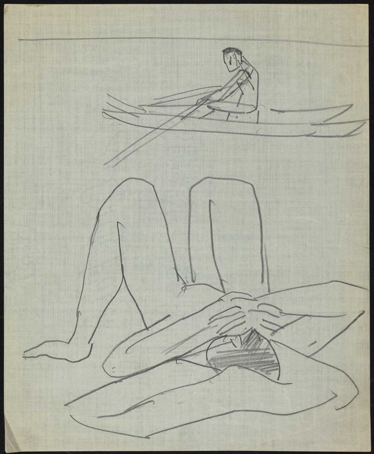Figure in a Rowboat and Reclining Female Nude by Max Beckmann