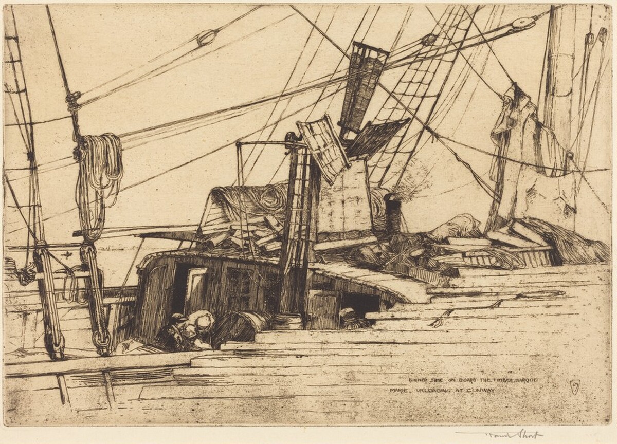 Dinner-Time on Board the Timber Barque "Marie" Unloading at Conway by Frank Short