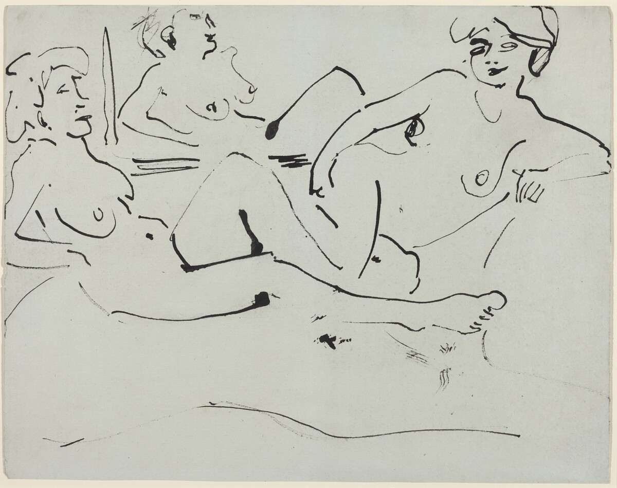 Dodo and an Older Woman Reclining before a Mirror by Ernst Ludwig Kirchner