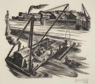 Untitled (Barge With Pipe & Deep Sea Diver)