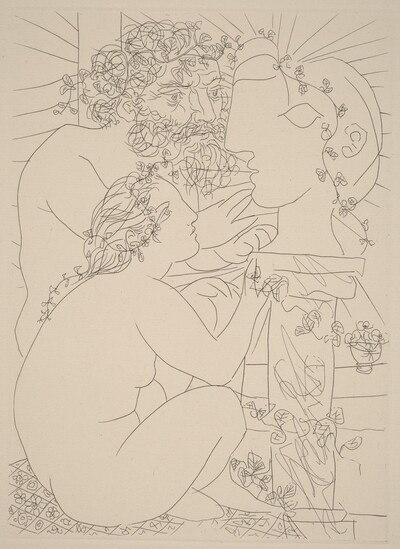 Sculptor with his Model, a Sculpture of Her Head, and a Bowl of Anemones (Sculpteur avec son modèle, sa sculpture et un bol d'anémones)