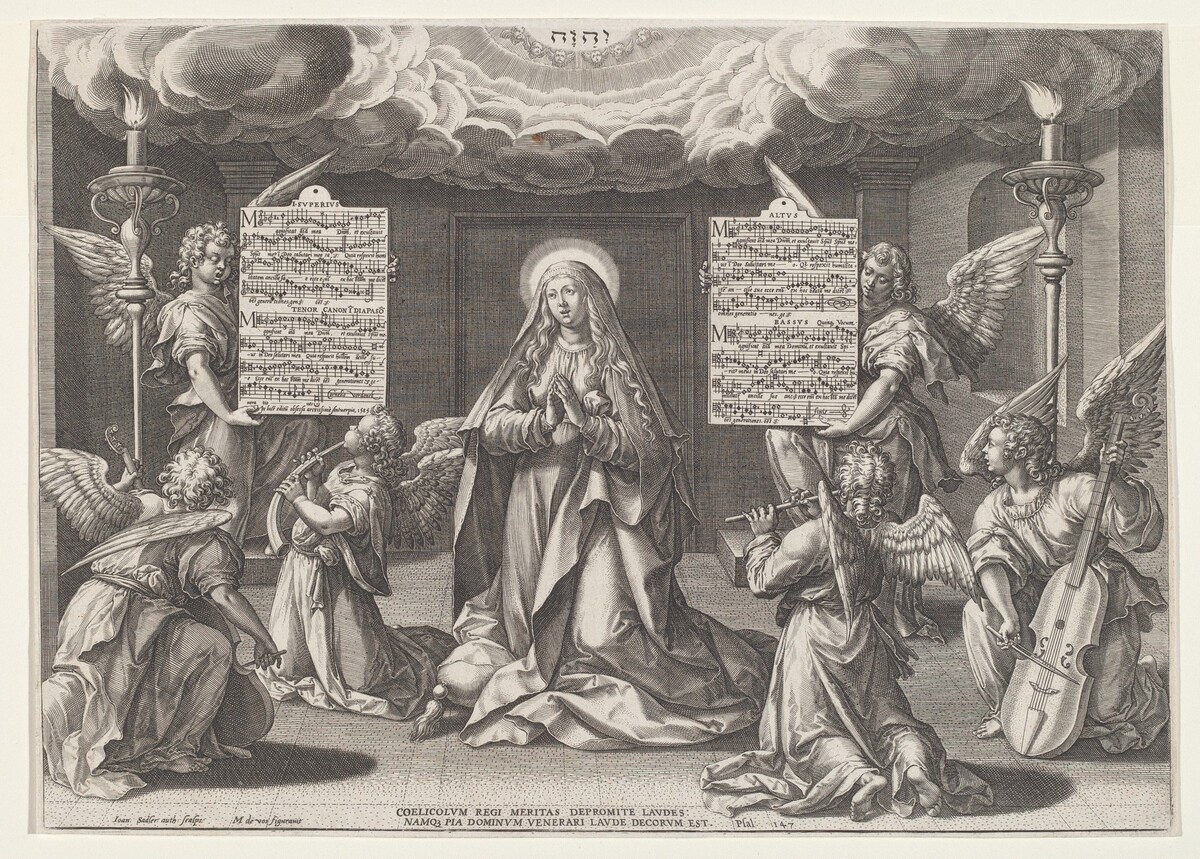Magnificat: The Virgin Surrounded by Music-Making Angels by Jan Sadeler I, after Maarten de Vos