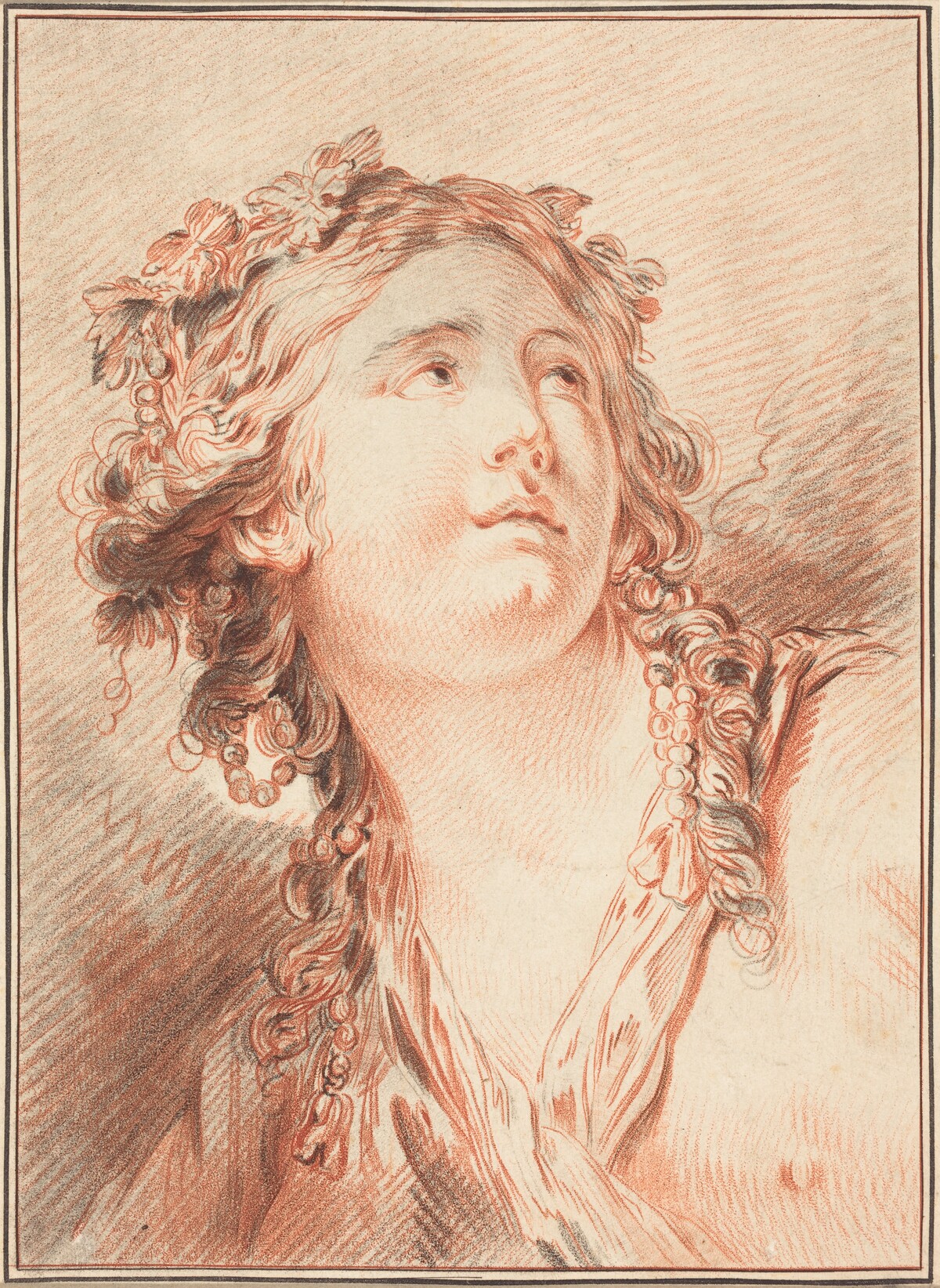 Head of a Young Woman by Gilles Demarteau, the Elder after Jean-Baptiste Le Prince