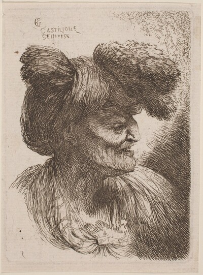 Old Man Wearing a Turban Ornamented with Fur, Facing Right