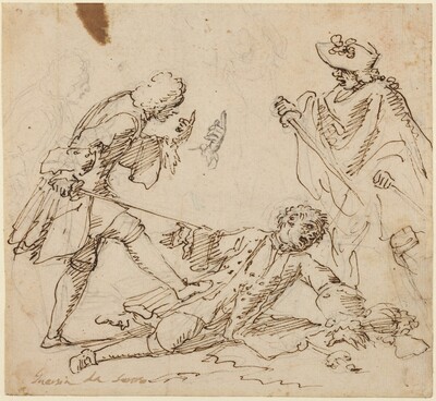 Three Men Fighting