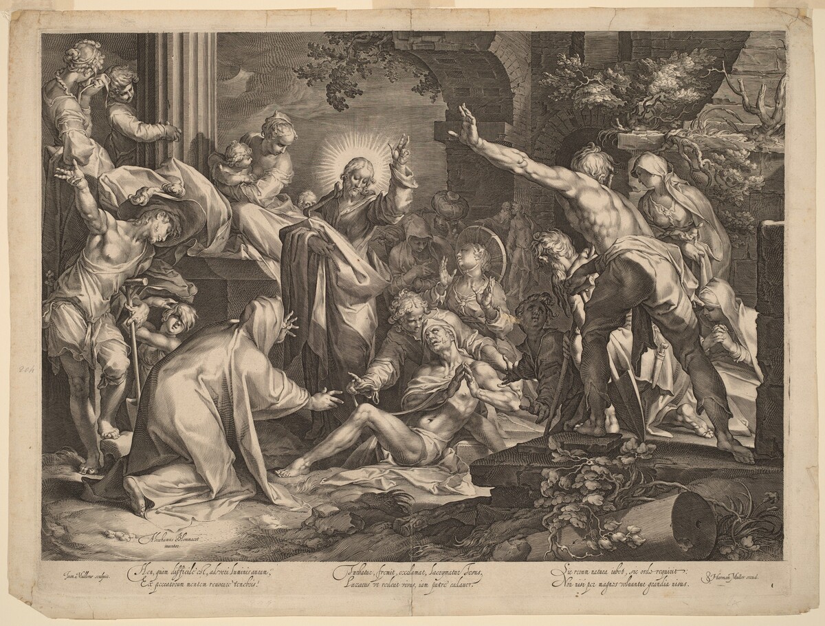 The Raising of Lazarus by Jan Muller, after Abraham Bloemaert