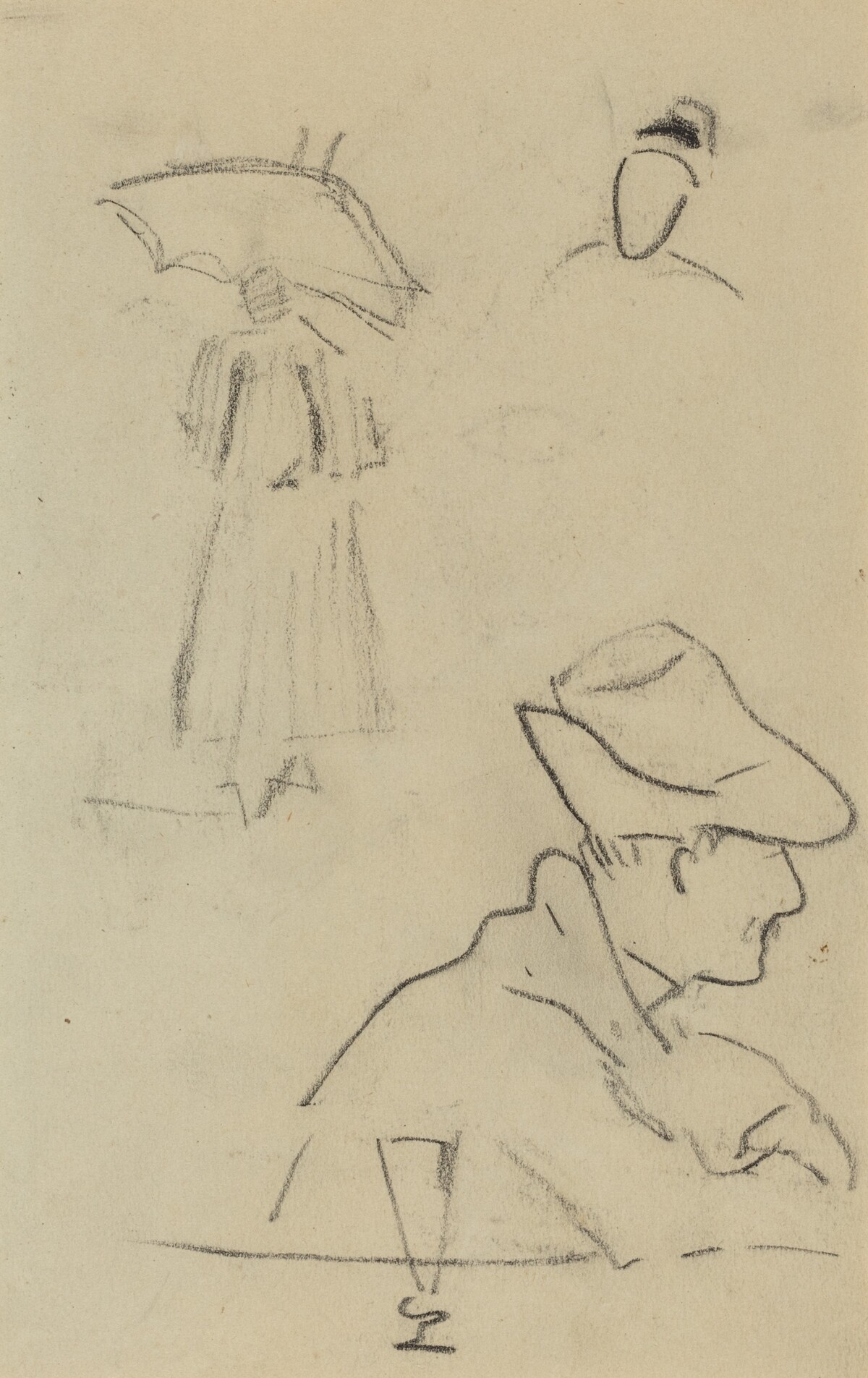A Person Holding an Umbrella and a Seated Man with a Hat and a Glass [verso] by Paul Gauguin