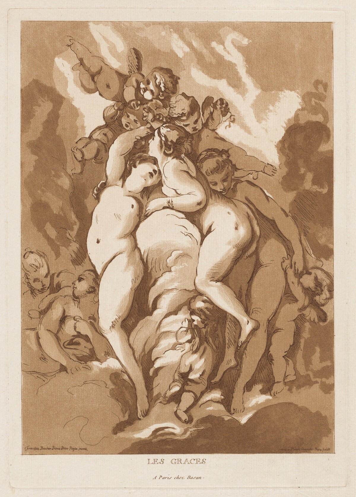 Les Graces (The Graces) by François-Philippe Charpentier, after François Boucher, published by Pierre-François Basan