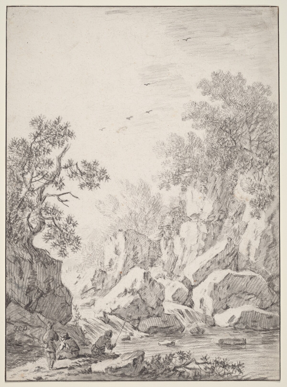 A Waterfall by Rock Cliffs by Johann Christoph Dietzsch