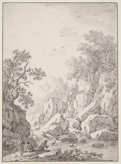 A Waterfall by Rock Cliffs
