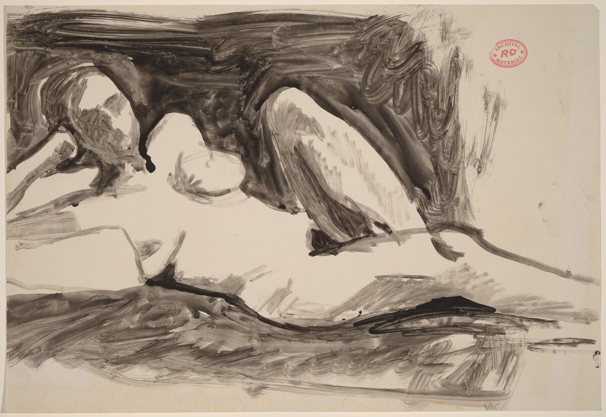 Untitled [reclining nude resting her head on her right hand] by Richard Diebenkorn
