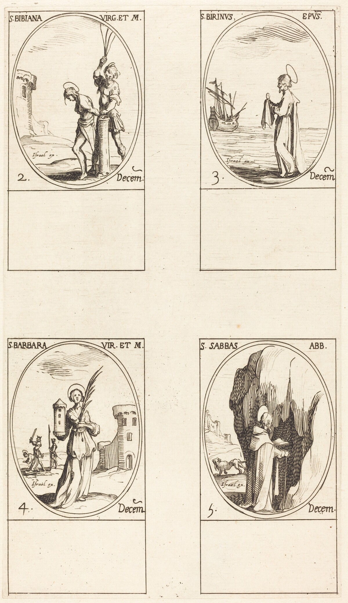 St. Bibiana; St. Birinus; St. Barbara; St. Sabbas by Jacques Callot