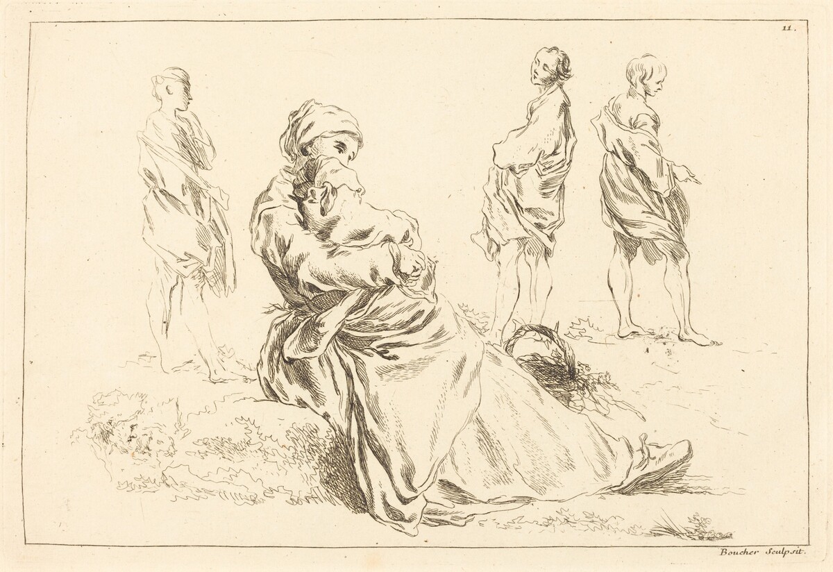 Figure Studies including Seated Mother and Child by François Boucher after Abraham Bloemaert