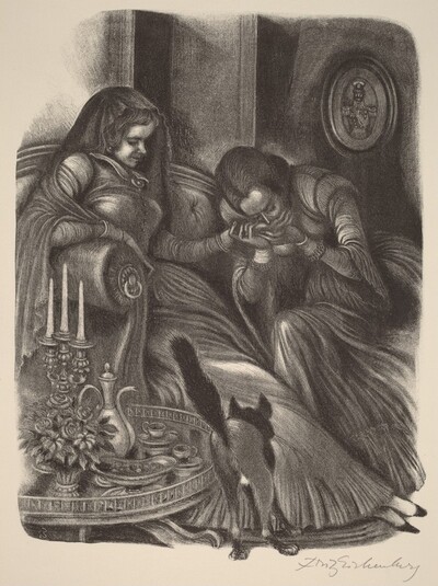 Katerina Kisses Grushenka's Hand (Book III: The Sensualists, facing p.110)