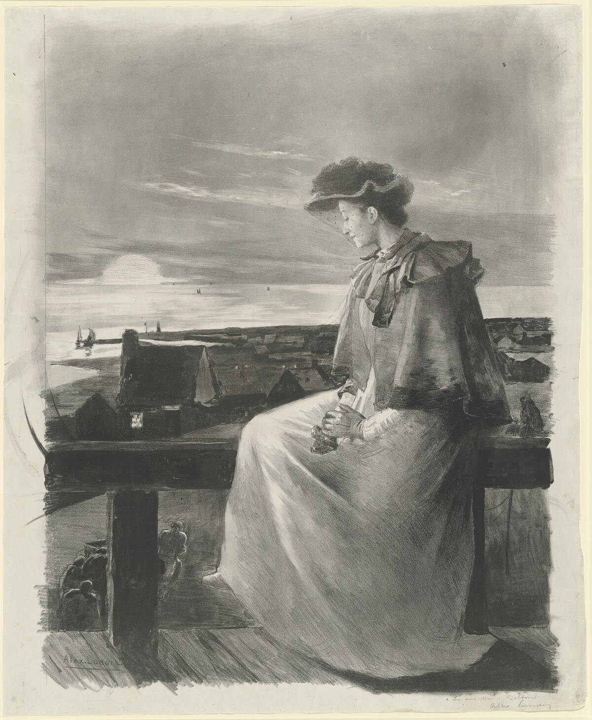 Reverie: Young Woman Sitting by the Sea by Alexandre Lunois