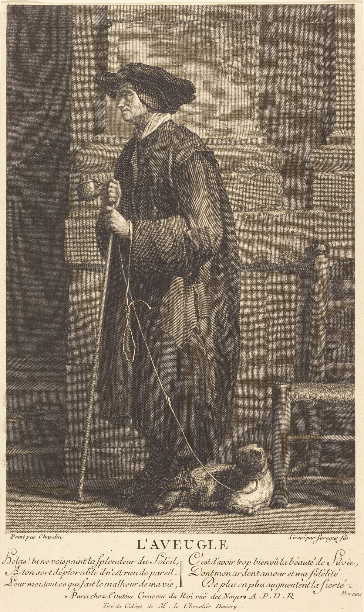 The Blind Beggar by Pierre Louis de Surugue after Jean Siméon Chardin