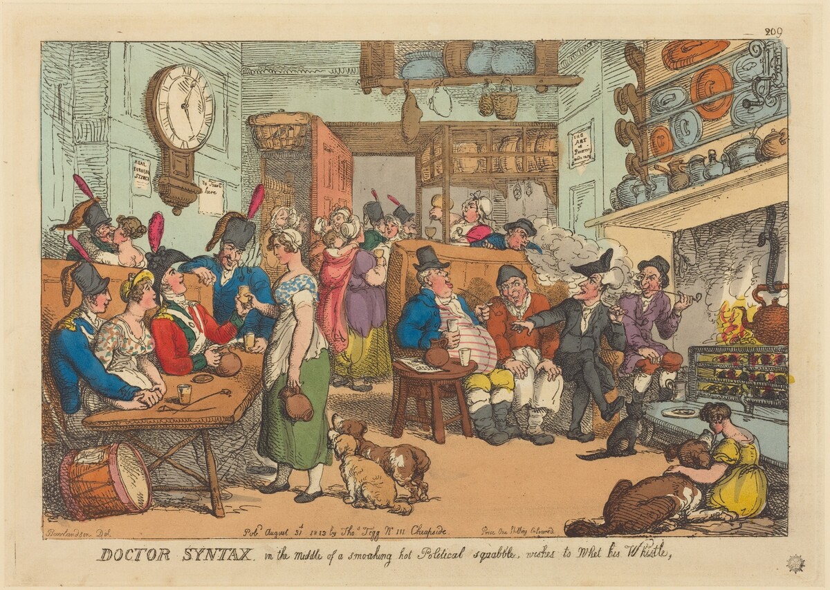 Doctor Syntax, in the Middle of a Smoking HotPolitical Squabble, wishes to Wet his W histle by Thomas Rowlandson