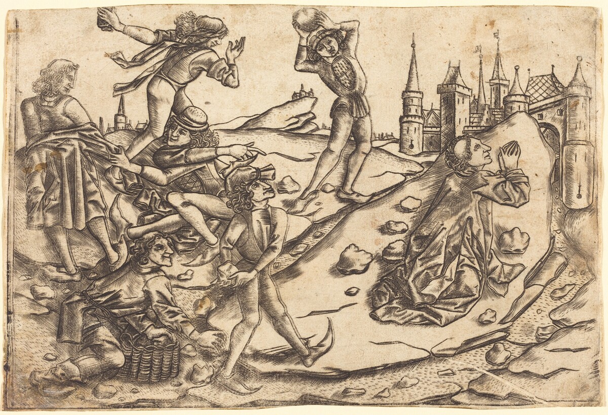 The Stoning of Saint Stephen by Master with the Banderoles after Israhel van Meckenem