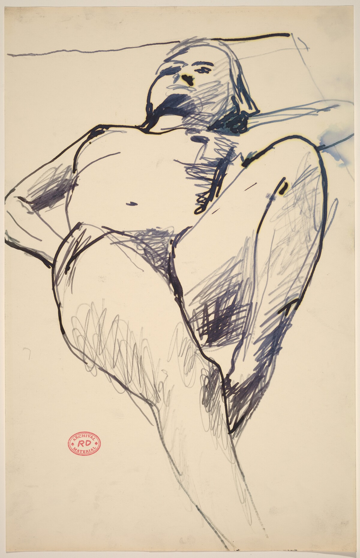Untitled [reclining nude lying back with her left hand behind her head] by Richard Diebenkorn