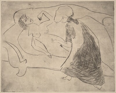 Girl, with Another Rubbing Her Belly