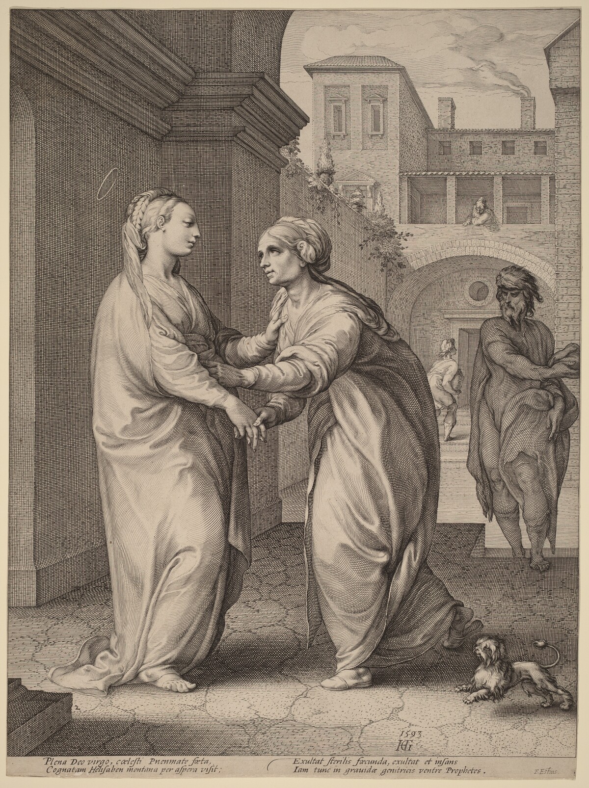 The Visitation by Hendrik Goltzius in the style of Parmigianino