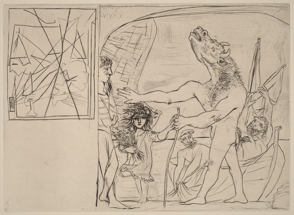 Blinded Minotaur Led by a Girl I (Minotaure aveugle guide par une fillette I) by Pablo Picasso