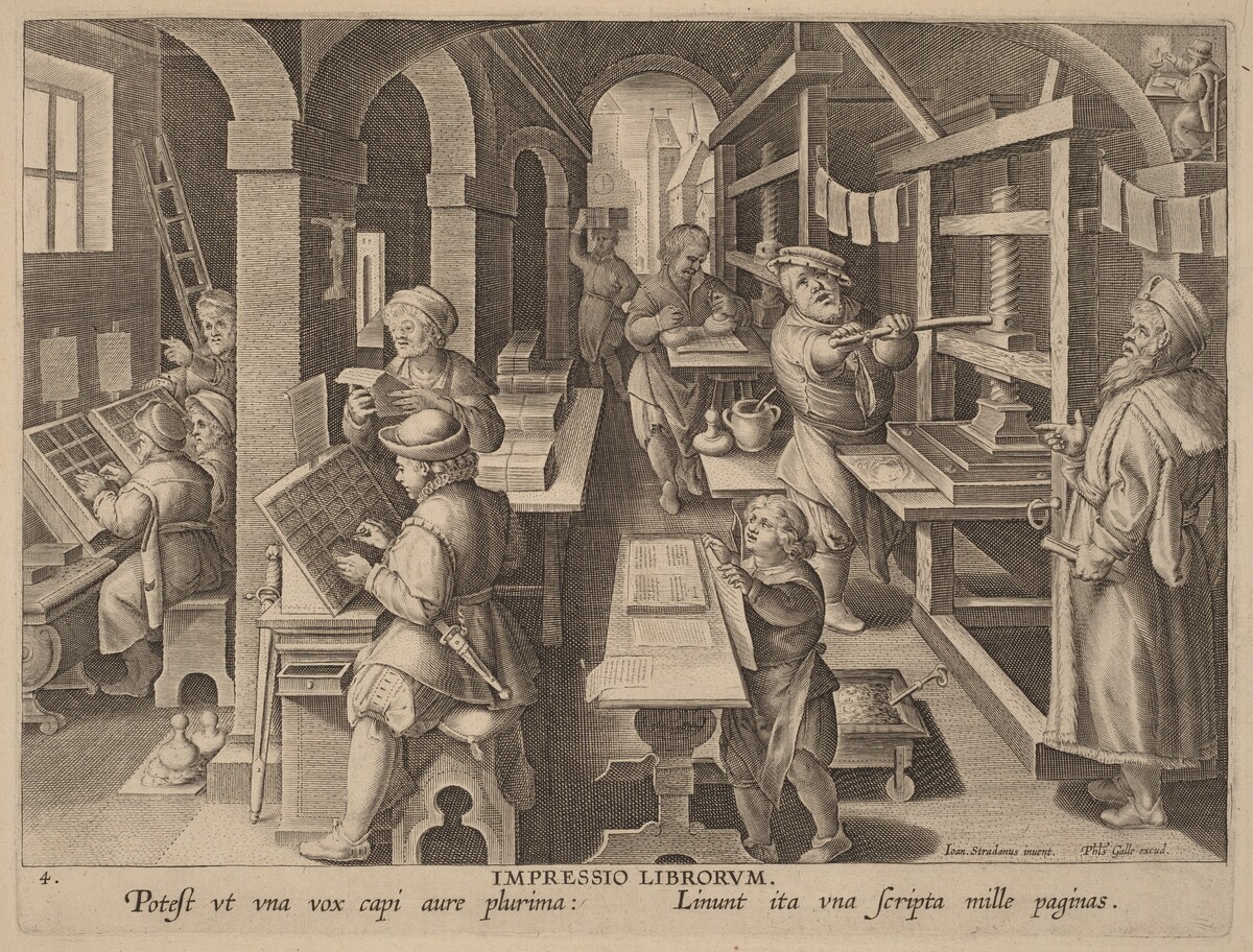 Impressio Liborum (Printing Books) by Workshop of Philip Galle after Jan van der Straet