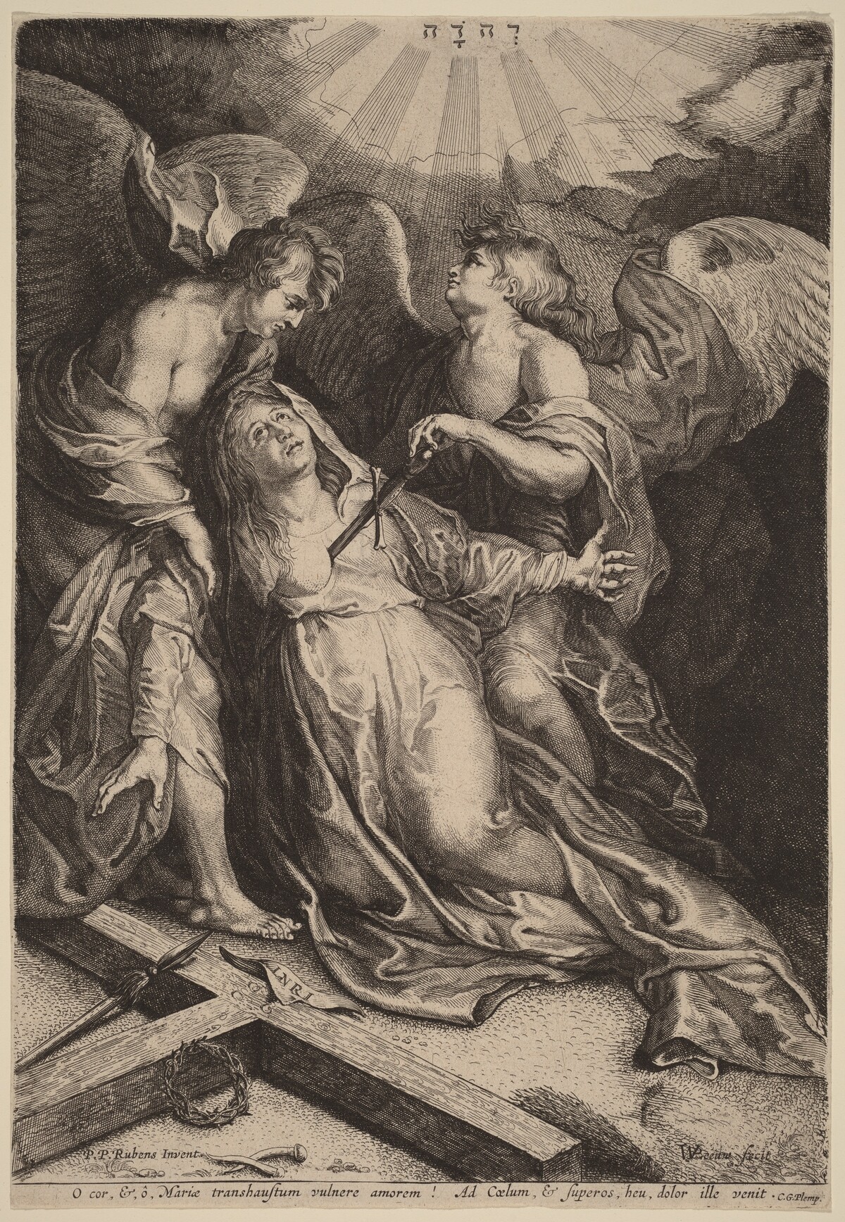 Mater Dolorosa Kneeling, Supported by Two Angels by Willem van der Leeuw after Sir Peter Paul Rubens