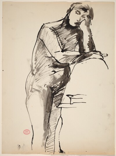 Untitled [standing female nude leaning on a support]