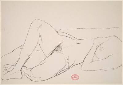 Untitled [reclining female nude seen from chest to feet]