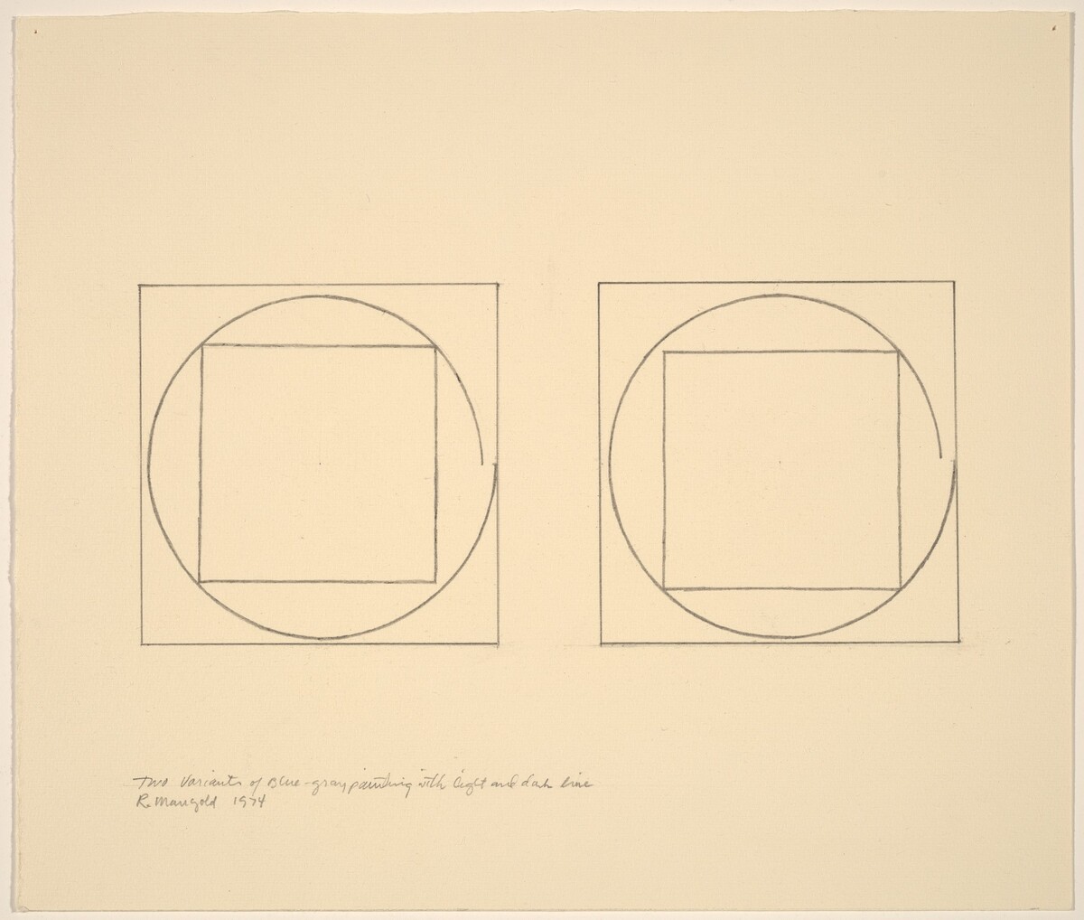 Two Variations on Blue-Gray Painting with Light and Dark Lines by Robert Mangold